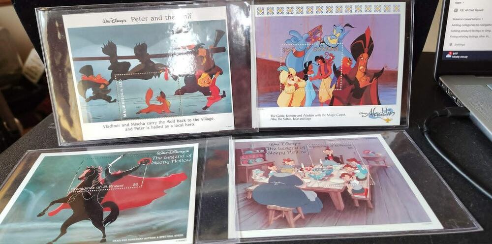 Disney Peter & Wolf, Aladdin, Sleepy Hollow x2 Sheet MNH, COA
